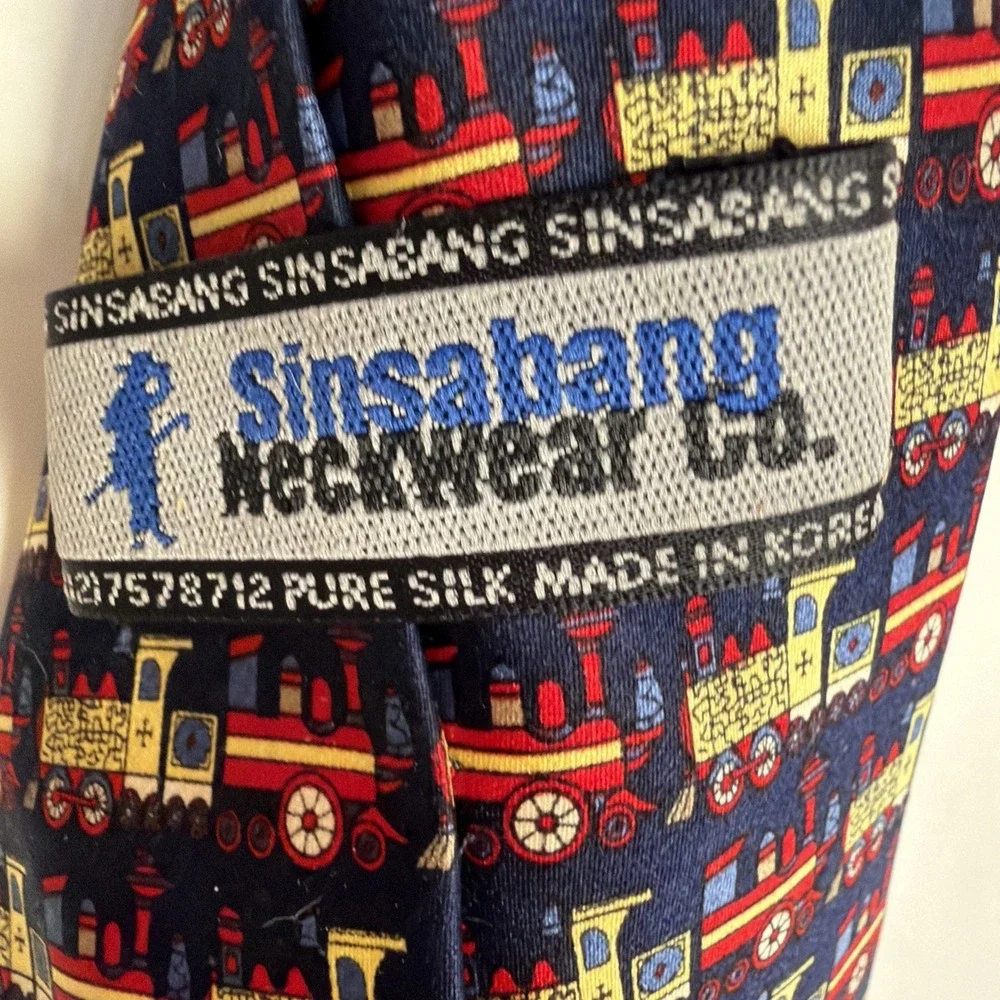 SINSABANG PURE SILK Men's Neck‎ Tie/Train Locomotive Navy Red Gold